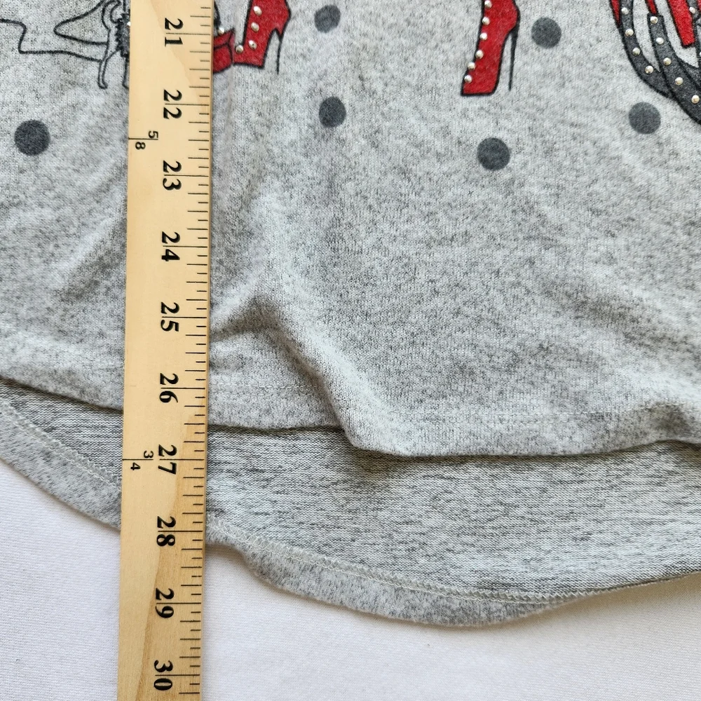 Holiday Sweater Girl & Dog Polka Dots Gray Studs Studded Whimsical Glam - Picture 15 of 16
